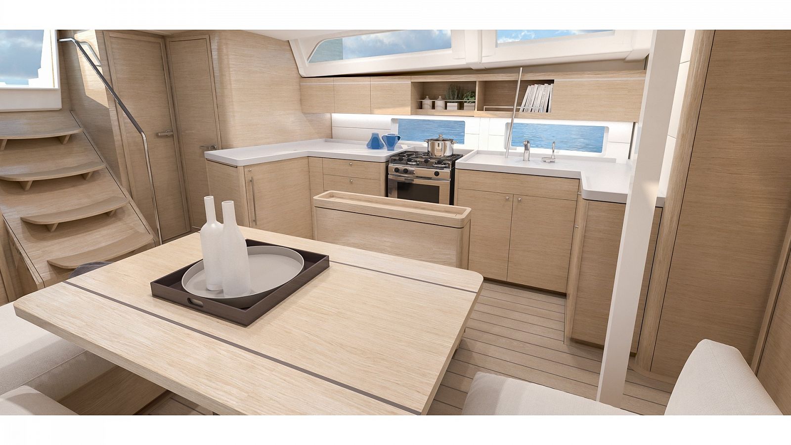Beneteau Oceanis 46.1 interior saloon and galley layout
